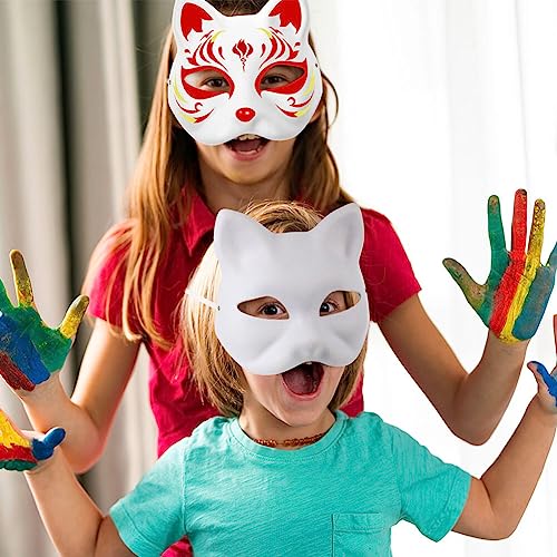 IMIKEYA Cat Mask 6pcs White Paper Fox Masks Blank Unpainted Wolf Animal Half Faces DIY Paint Masquerade Costume Prop for Carnival Cosplay Dance Party Favors - Image 3