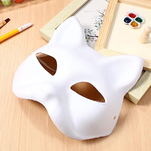 IMIKEYA Cat Mask 6pcs White Paper Fox Masks Blank Unpainted Wolf Animal Half Faces DIY Paint Masquerade Costume Prop for Carnival Cosplay Dance Party Favors - Image 5