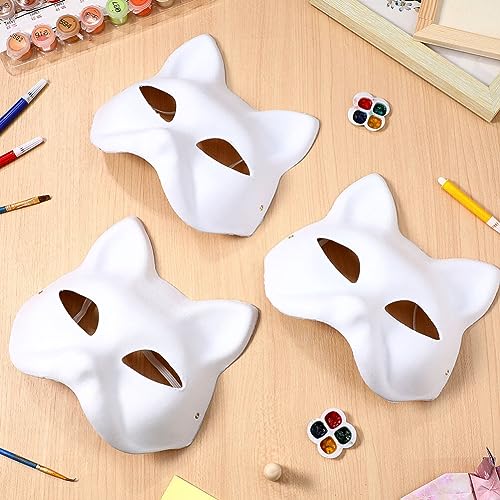 IMIKEYA Cat Mask 6pcs White Paper Fox Masks Blank Unpainted Wolf Animal Half Faces DIY Paint Masquerade Costume Prop for Carnival Cosplay Dance Party Favors - Image 4
