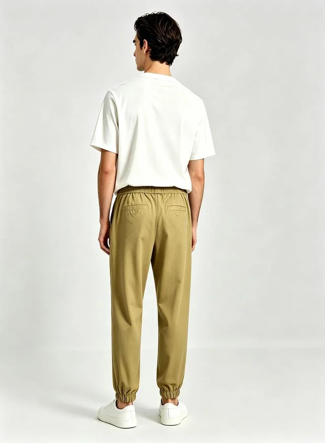 Take Two Men Beige Elastic Waist Jogger Trousers