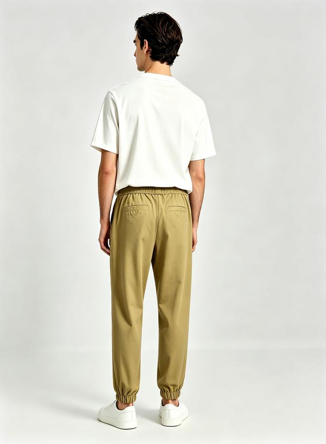 Take Two Men Beige Elastic Waist Jogger Trousers - Image 2