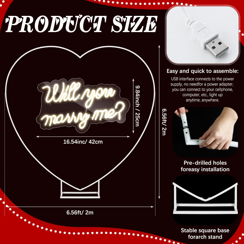 Kittmip Proposal Decorations Kit Will You Marry Me LED Neon Light Metal Heart Stand Carpet 2000 Rose Petals 30 Artificial Roses for Proposal Engagement (Rose on The Stand Not Include)(Red) - Image 2