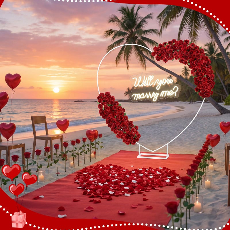 Kittmip Proposal Decorations Kit Will You Marry Me LED Neon Light Metal Heart Stand Carpet 2000 Rose Petals 30 Artificial Roses for Proposal Engagement (Rose on The Stand Not Include)(Red) - Image 5