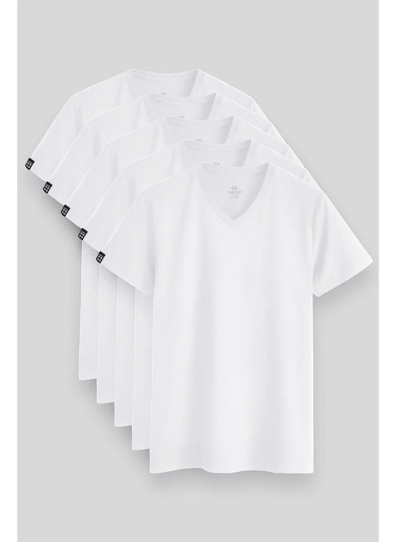 Tommy Life Men's Regular Fit Cotton Jersey V-Neck T-Shirt - Pack of 5