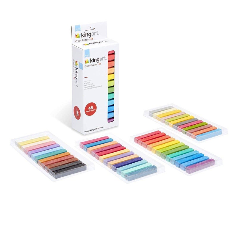 KINGART 48-Piece Chalk Pastels Set - Vibrant Colors, Acid-Free and Non-Toxic, Ideal for Drawing, Blending, and Shading, Perfect for Artists, Students, Beginners and Creative Projects - Image 1