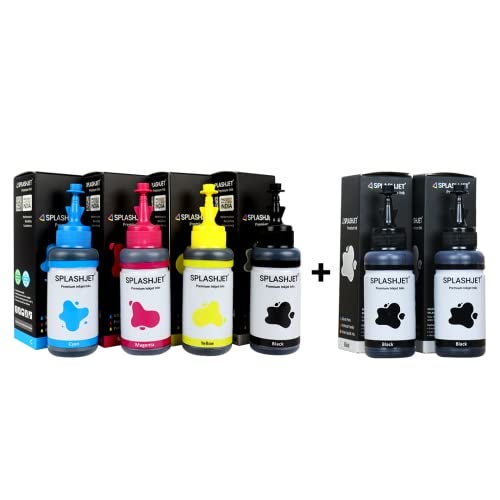 Splashjet T664 Compatible Refill Dye Ink for Epson L130, L360, L380, L361, L565, L210, L220, L310, L350, L355, L365, L385, L405, L455, L605, L1300 Printer Ink (70gm x C/M/Y + 3PCS Black) - 503087 - Image 1