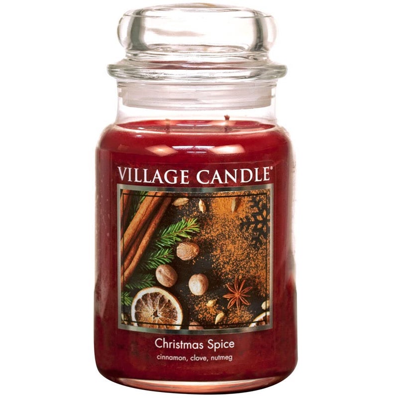 Village Candle Christmas Spice, Large Glass Apothecary Jar Scented Candle, 21.25 oz, Red - Image 1