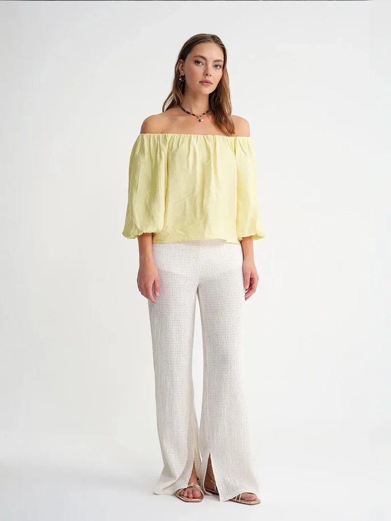 MixRay Mixray Modal Blended Blouse with Madonna Collar and Ruffle Detail