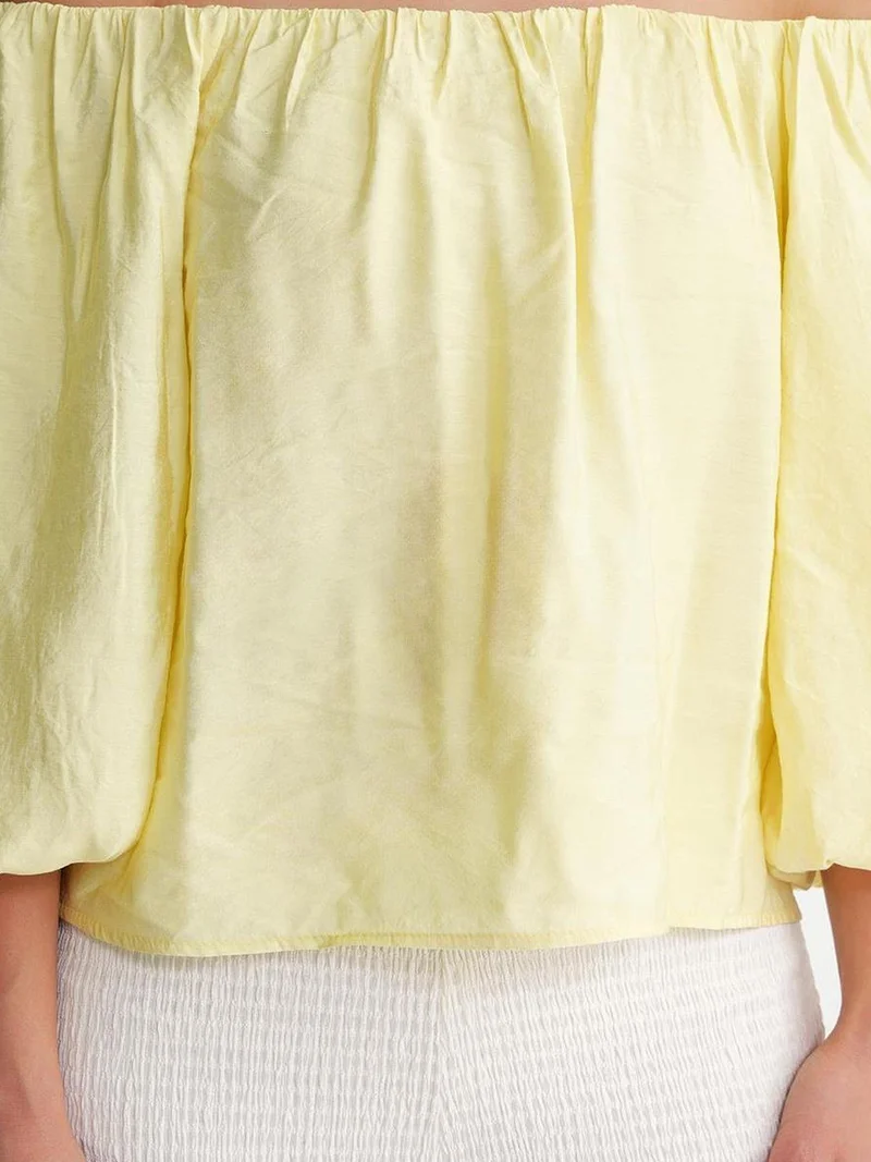 Mixray Lemon Yellow Mixray Modal Blended Blouse with Madonna Collar and Ruffle Detail for Women | Best Price UAE