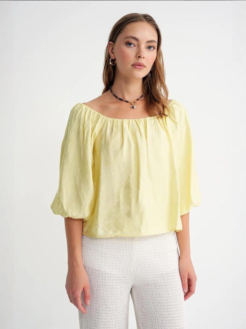 Mixray Modal Blended Blouse with Madonna Collar and Ruffle Detail - Image 1