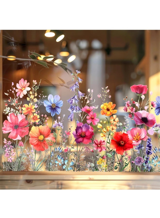 Flower Garden Window Stickers, Wildflower Grass Door Decals, Lily Peony Floral Window Clings for Bedroom Living Room TV Office Decor Home Decoration - Image 1