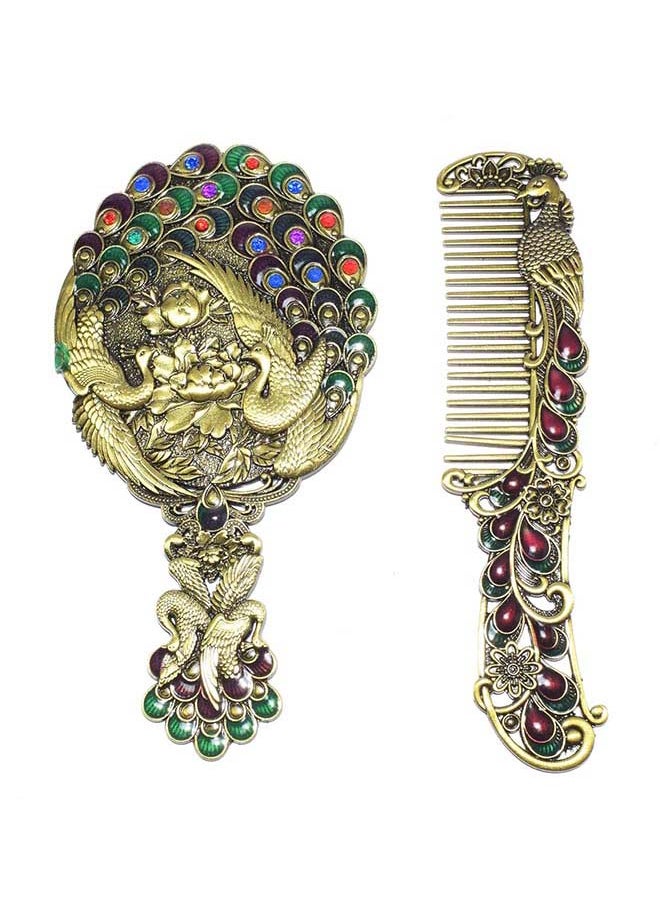immatgar immatgar pharaonic Peafowl makeup pocket mirror with comb ancient Egyptian souvenirs gifts for women and mother from Egypt (Peafowl 11 - Burnt Yellow - 13.5 CM Tall) 