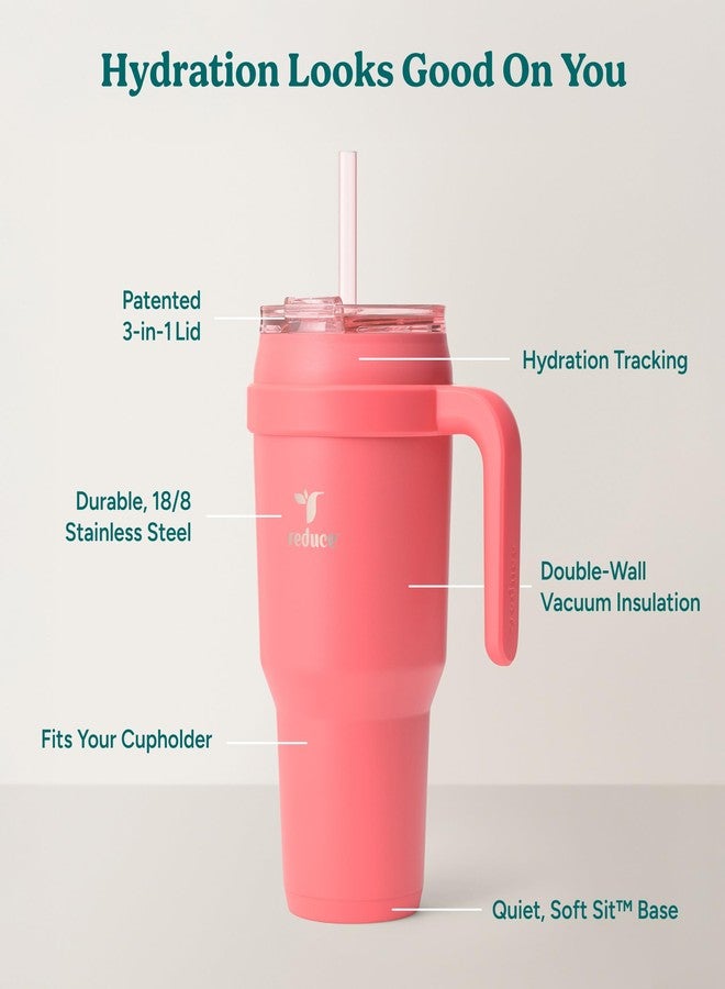 REDUCE 40 oz Stainless Steel Tumbler with Handle - Dual-Wall Vacuum Insulated Travel Mug, Sweat-Proof Lid & Reusable Straw - Keeps Drinks Cold for 24 Hrs, Fits Cupholders, Dishwasher Safe - Daiquiri - Image 4