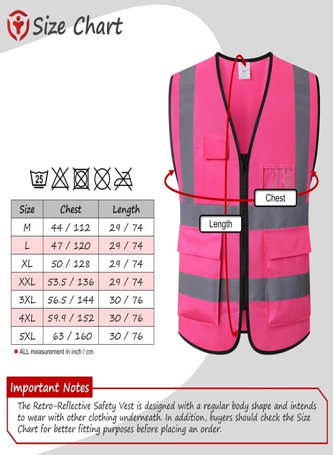 ASIPHITU Reflective Safety Vest for Men Women High Visibility Construction Work Vest with Pockets and zipper front Hi Vis Security Vest with Reflective Strips Meets ANSI/ISEA Standard (AP1-Pink-M) - Image 3