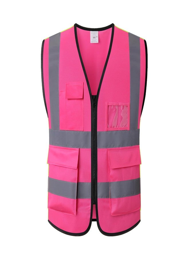 ASIPHITU Reflective Safety Vest for Men Women High Visibility Construction Work Vest with Pockets and zipper front Hi Vis Security Vest with Reflective Strips Meets ANSI/ISEA Standard (AP1-Pink-M) - Image 1