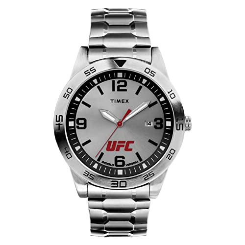 TIMEX ساعة تيمكس UFC للرجال 42 مم - حزام بلون الفضة قرص بلون الفضة علبة بلون الفضة - Image 1