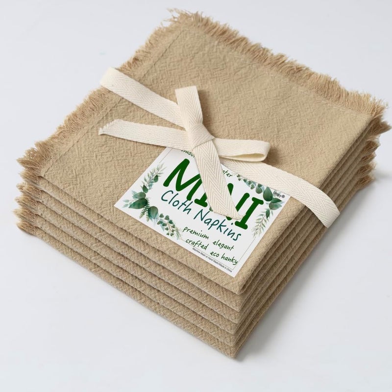 Urby Eco Hanky 10x10in Reusable Cotton Napkins Rustic Fringe Small Cloth Napkins Ideal Use As Kids Napkins for LunchDinnersOccasions Like WeddingsBirthdayCocktail Parties BEI6pk - Image 1