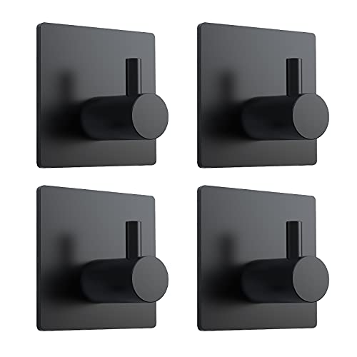 VISV Adhesive Towel Hooks Waterproof Shower Wall Stick on Hooks 2 Extra Adhesive Strips Black 4 Pcs