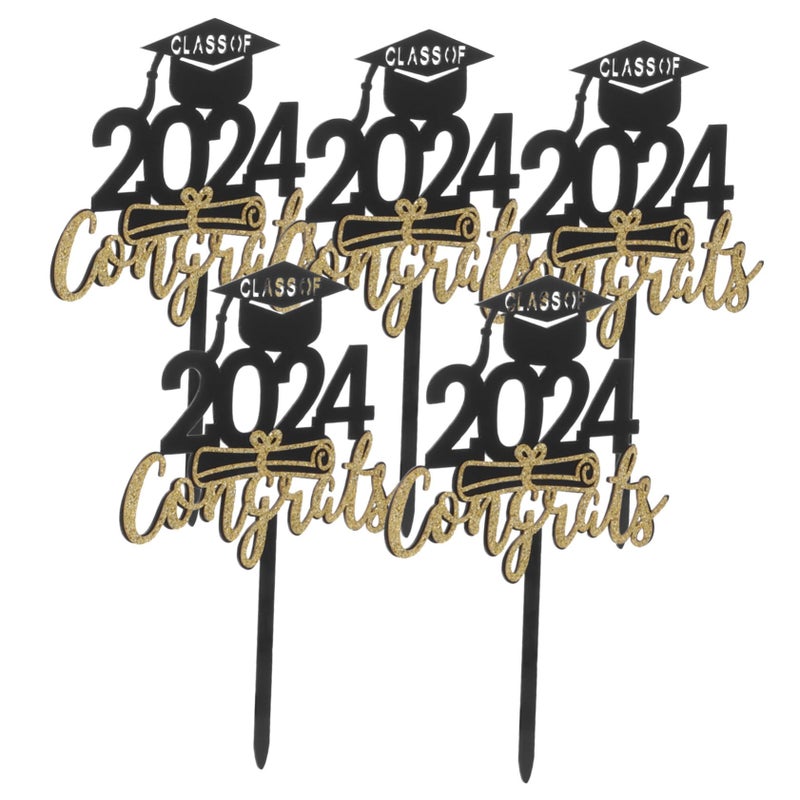 Graduation Cake Toppers 5pcs Acrylic Glitter Party Inserts Class of Celebration Decorations - Image 2