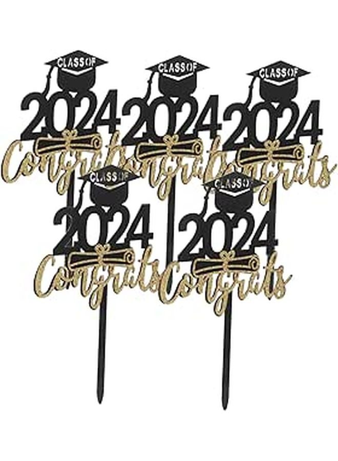 Graduation Cake Toppers 5pcs Acrylic Glitter Party Inserts Class of Celebration Decorations - Image 1