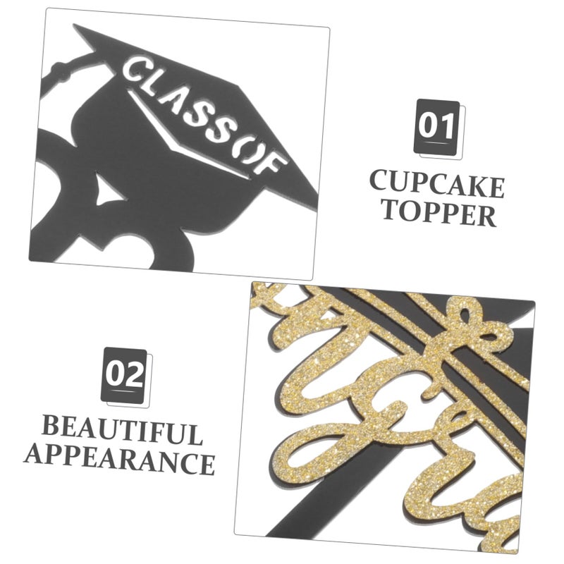 Graduation Cake Toppers 5pcs Acrylic Glitter Party Inserts Class of Celebration Decorations - Image 4