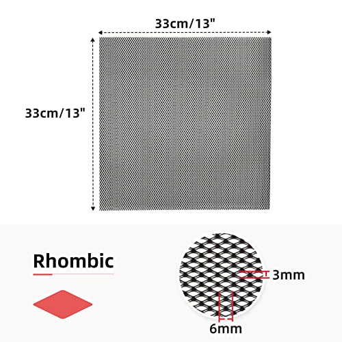 AggAuto Universal 13"x13" Car Grill Mesh - Aluminum Alloy Automotive Grille Insert Bumper Rhombic Hole 3x6mm, 3Pcs One of the Most Multifunctional Shape Grids Black - Image 2