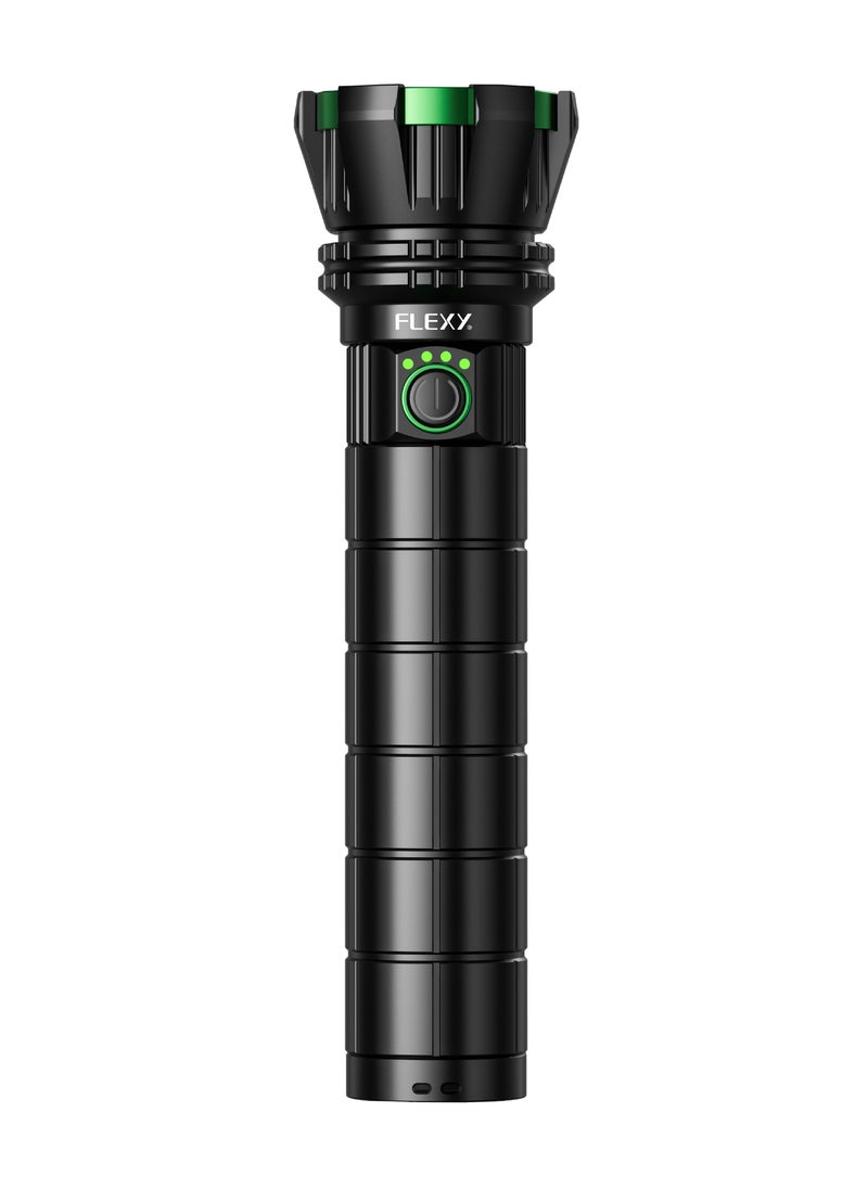 Flexy Zoomable LED Flashlight with Power Bank, 30W Austria C1 Laser LED, 2500M Range, 3000LM, 20000mAh Battery, 5 Modes, Type-C Charging, 4-Year Warranty 