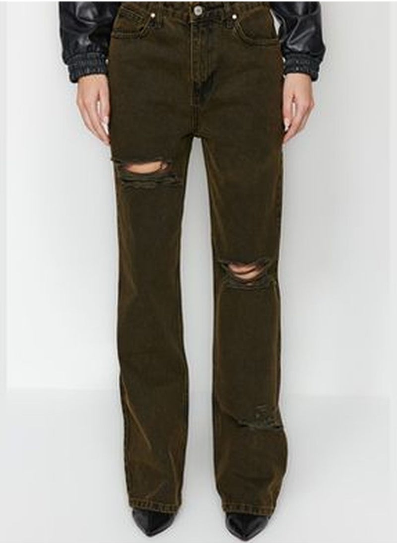 trendyol Multicolored Faded Effect Vintage Ripped High Waist Wide Leg Jeans TWOAW24JE00305  - Image 1