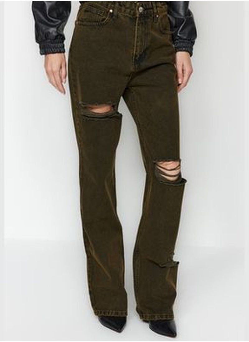 trendyol Multicolored Faded Effect Vintage Ripped High Waist Wide Leg Jeans TWOAW24JE00305  - Image 4