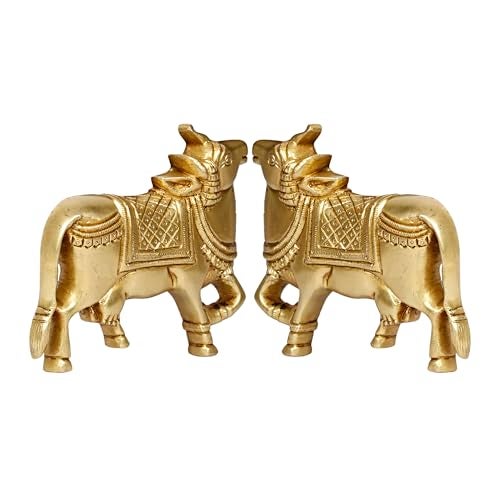 ARTVARKO Brass Kamdhenu Cow Pair Wall Hanging Vastu Gau MATA Idol, Vastu Nandi Pooja Figurine Sculpture Gold Color 5 Inches - Image 4