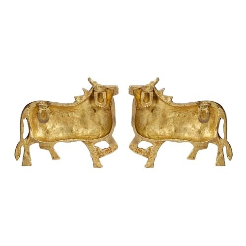 ARTVARKO Brass Kamdhenu Cow Pair Wall Hanging Vastu Gau MATA Idol, Vastu Nandi Pooja Figurine Sculpture Gold Color 5 Inches - Image 5