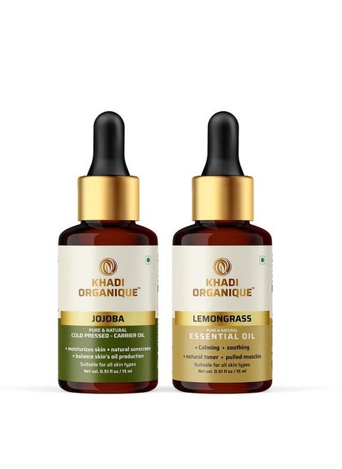 Jojoba & Lemongrass Essential Oils For Aromatherapy Therapeutic Grade For Healthy Skin Face And Hair Care 30 Ml Set Of