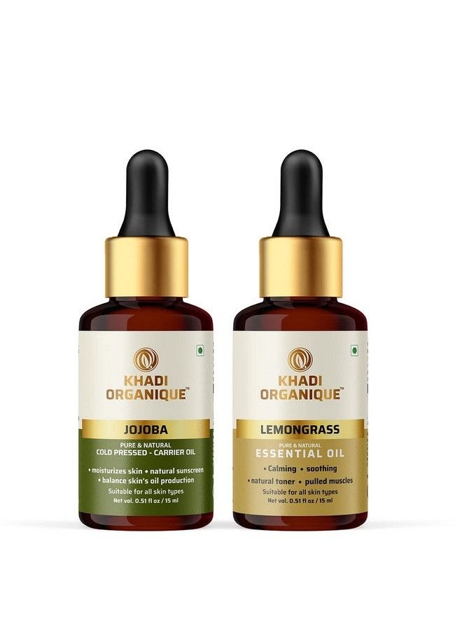 Jojoba & Lemongrass Essential Oils For Aromatherapy Therapeutic Grade For Healthy Skin Face And Hair Care 30 Ml Set Of