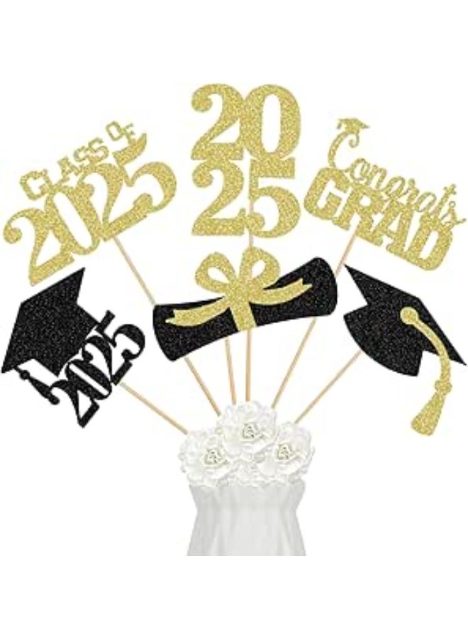 24Pcs Glitter Graduation Party Centerpieces for Tables 2025 Graduation Party Centerpiece Sticks Gold, Graduation Table Decorations,Graduation Centerpieces,2025 Graduation Party Decorations,Graduation