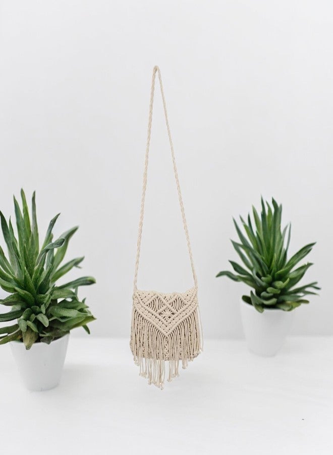 DOLCE CASA Women's Macrame Hand Knitted Sling/Clutch Handbag Boho Chic Macrame Handbag: Your Stylish Companion Handcrafted Macrame Bag (25x25cm, Natural). - Image 2