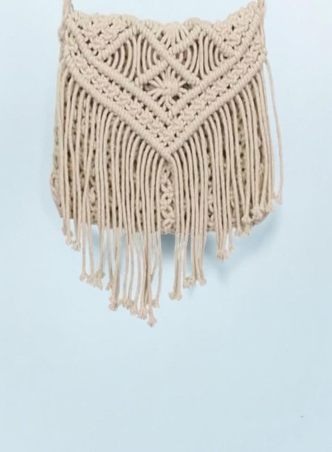 DOLCE CASA Women's Macrame Hand Knitted Sling/Clutch Handbag Boho Chic Macrame Handbag: Your Stylish Companion Handcrafted Macrame Bag (25x25cm, Natural). - Image 3