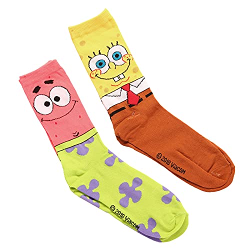 Hyp Spongebob Squarepants and Patrick Adult Men's 2 Pair Pack Crew Socks - Image 1