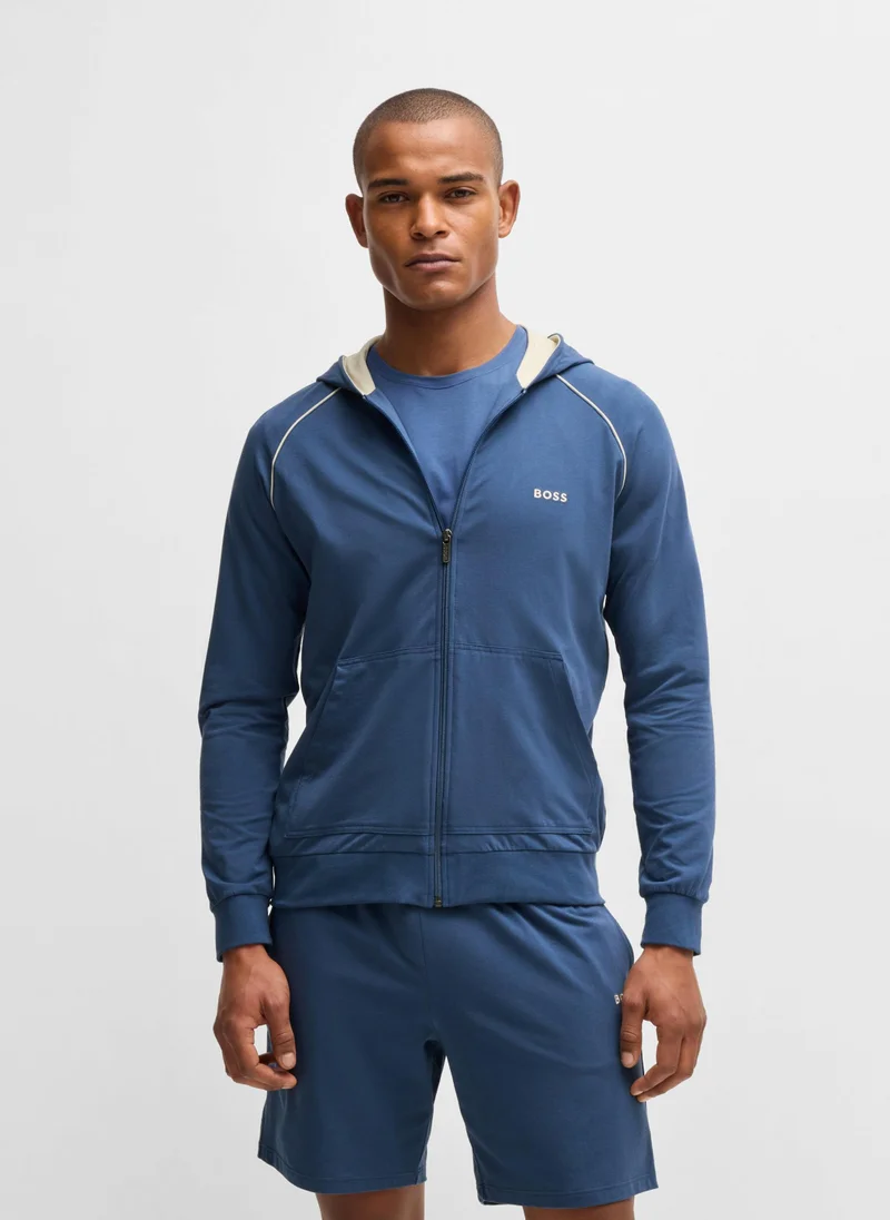 BOSS Zip-up hoodie in stretch cotton with embroidered logo