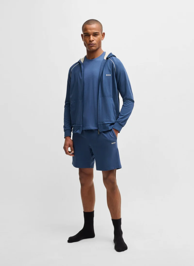BOSS Zip-up hoodie in stretch cotton with embroidered logo