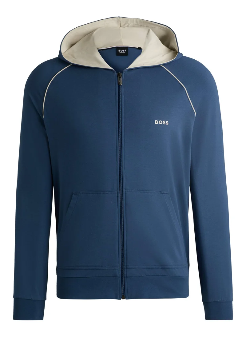BOSS Zip-up hoodie in stretch cotton with embroidered logo