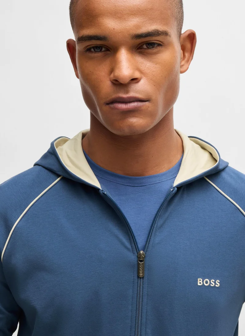 BOSS Zip-up hoodie in stretch cotton with embroidered logo