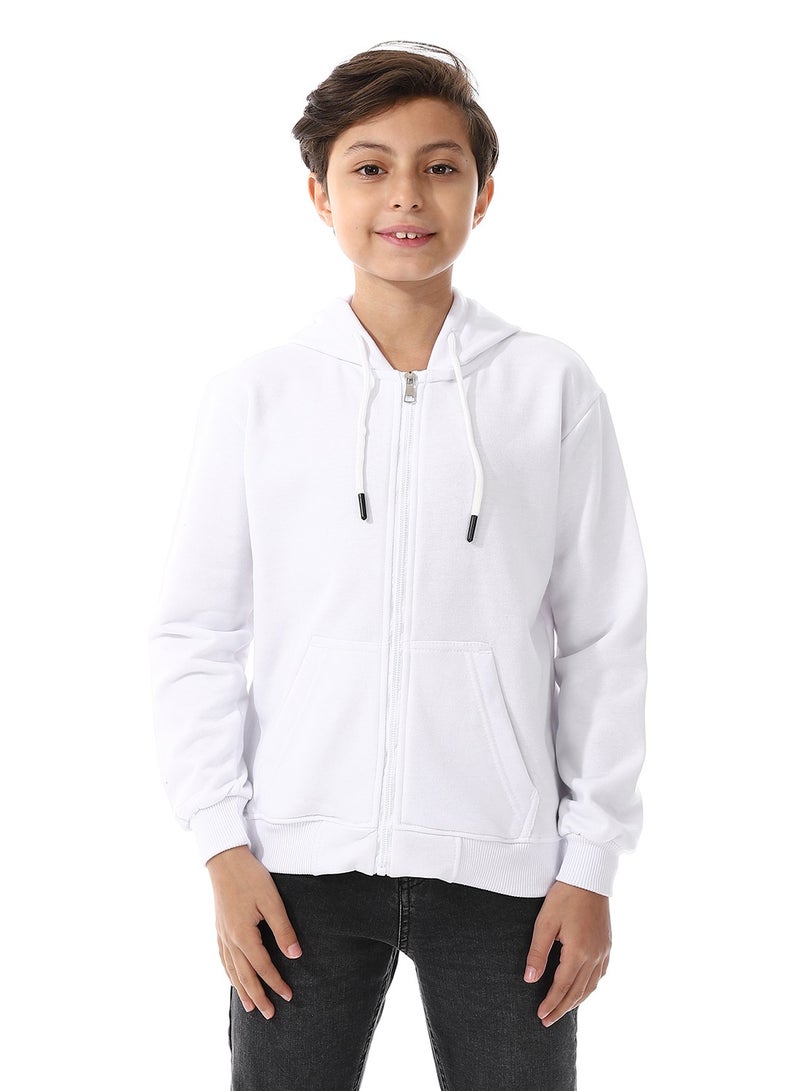 Andora Boys Hooded Long Sleeves Plain Side Pockets Sweatshirt _ White - Image 1