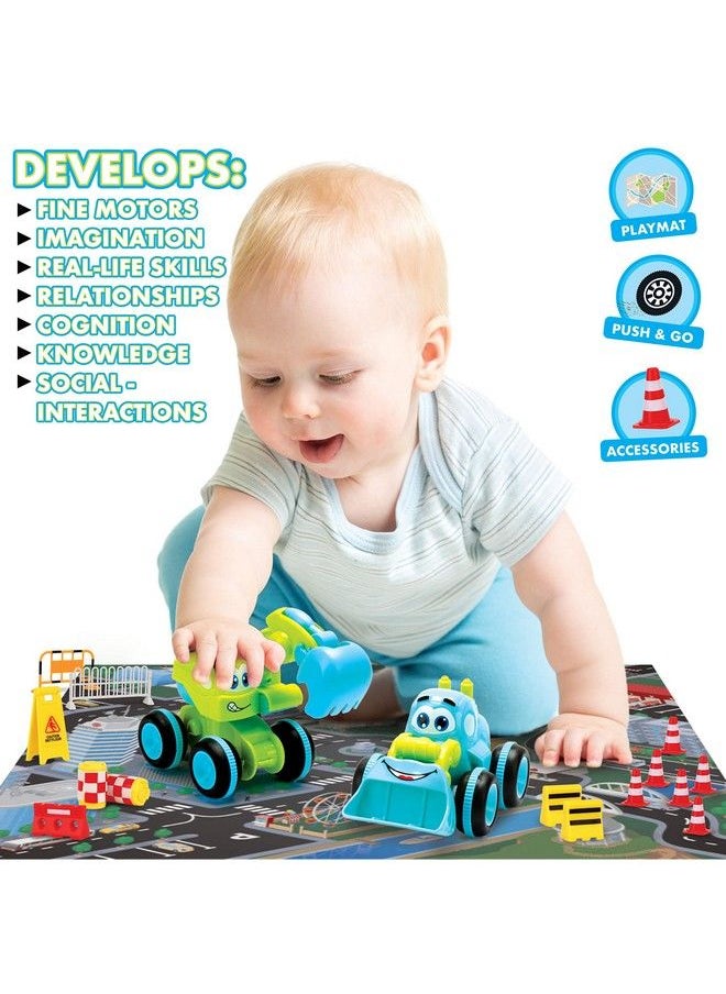 MOBIUS Toys Toys For 3 Year Old Boy 4 Friction Powered Trucks For 3+ Year Old Boys Playmat & 16 Accessories Push & Go Cars Cartoon Construction Vehicle Set Toddler Boys Toys & Toy Trucks Toddler Toys  - Image 3