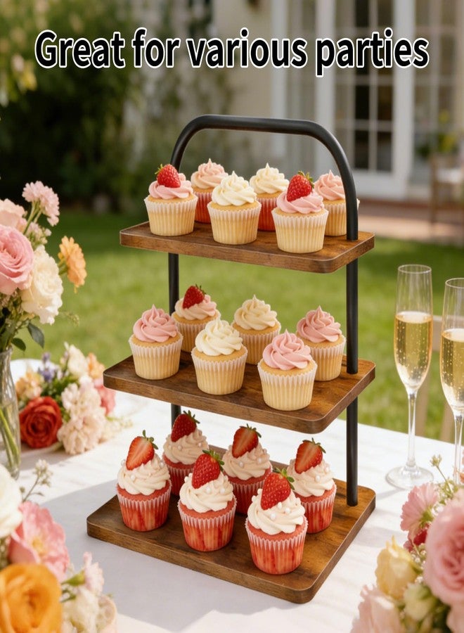 OugeWood Cupcake Stand,3 Tier Large Cupcake stand for 50 Cupcakes Cupcake Stand Square Wood for Wedding Birthday Graduation Baby Shower Tea Party(Brown) - Image 2