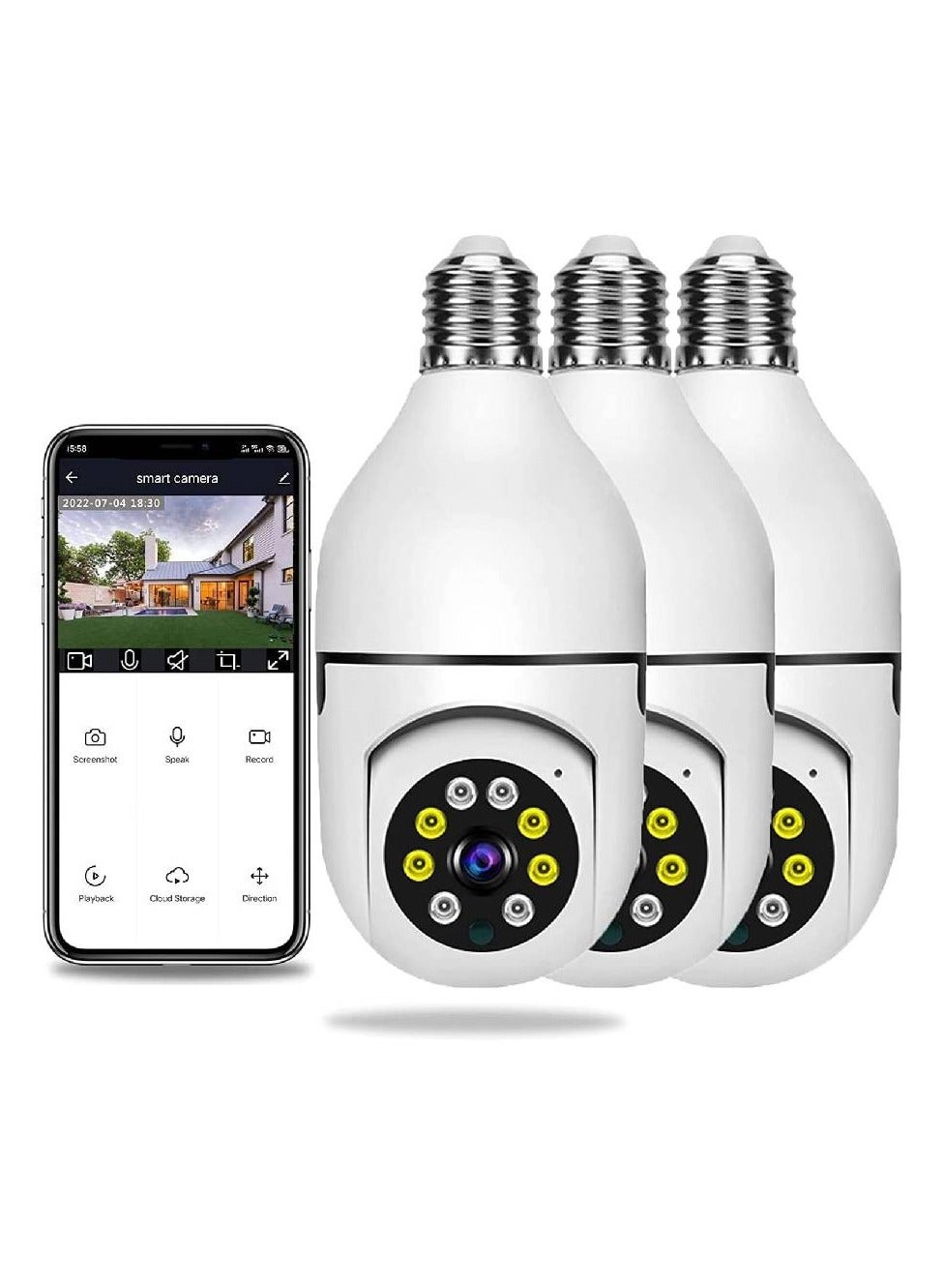 gennext Gennext 3pcs Wireless Light Bulb Camera Outdoor 360 Degree Security Dome Cameras 1080p Night Vision Bulb Cameras For Cloud Card