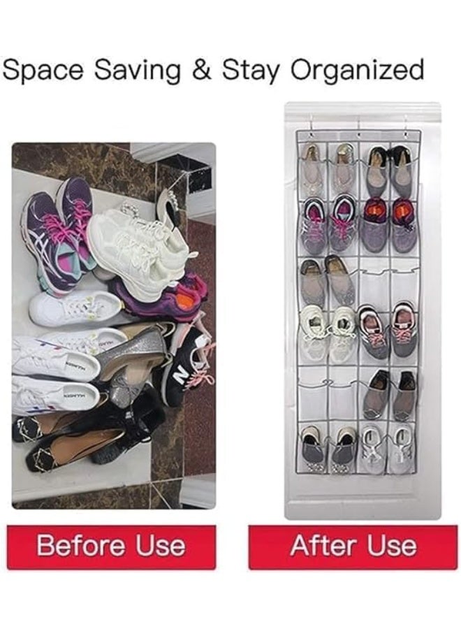 Over The Door Hanging Storage Organizer – White Mesh Organizer with 24 Pockets & 3 Hooks - Image 2