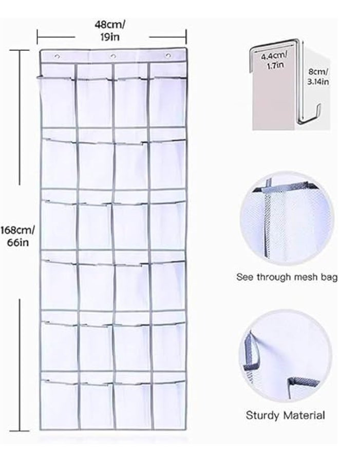 Over The Door Hanging Storage Organizer – White Mesh Organizer with 24 Pockets & 3 Hooks - Image 5
