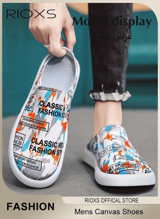 RIOXS Men's Fashion Summer Letter Graffiti Canvas Slippers Breathable Casual Closed Toes Shoes Soft Insole Slip On Shoes - Image 1