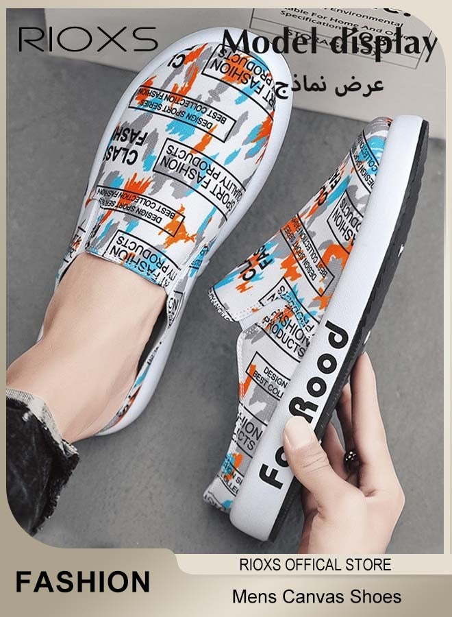 RIOXS Men's Fashion Summer Letter Graffiti Canvas Slippers Breathable Casual Closed Toes Shoes Soft Insole Slip On Shoes - Image 2