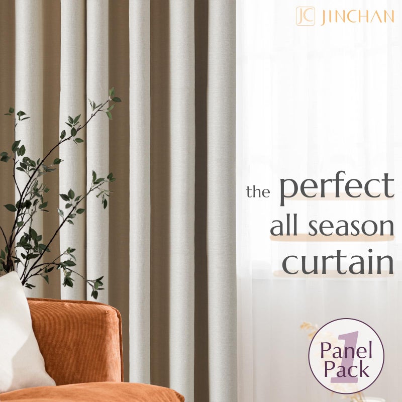 jinchan 70% Blackout Curtain 63 Inch Length Beige Curtain for Bedroom Living Room Curtain 1 Panel Texture Curtain Grommet Top Window Drape 72 Inches Wide by 63 Inches Long